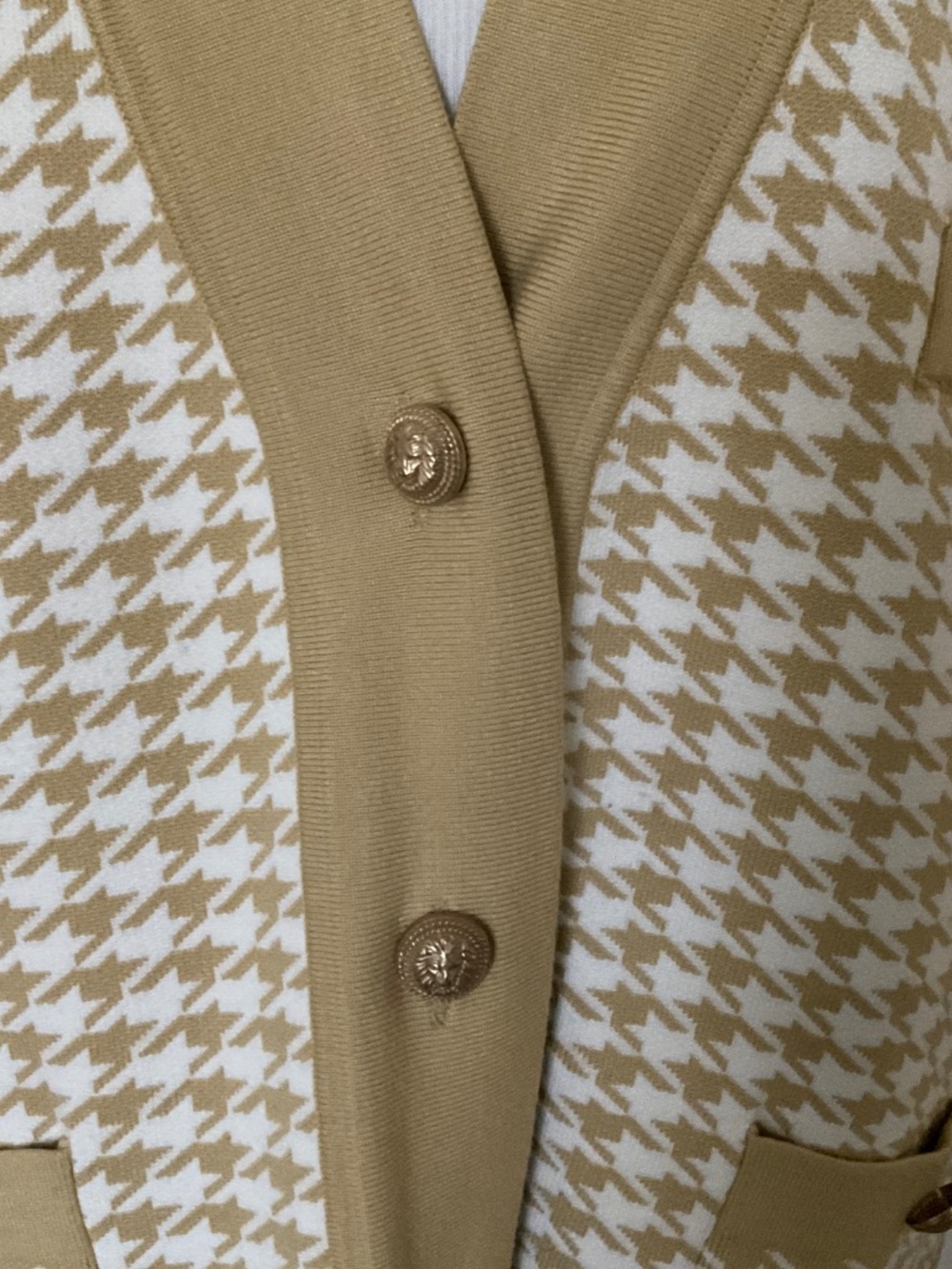 NWT SANDRO PARIS HOUNDSTOOTH CARDIGAN IN BEIGE/YELLOW SIZE 3 ( L ) - Picture 12 of 16